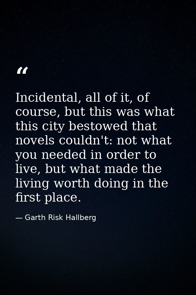 Incidental, all of it, of course, but this was what this city bestowed that novels couldn't: not what you needed in orde — Garth Risk Hallberg