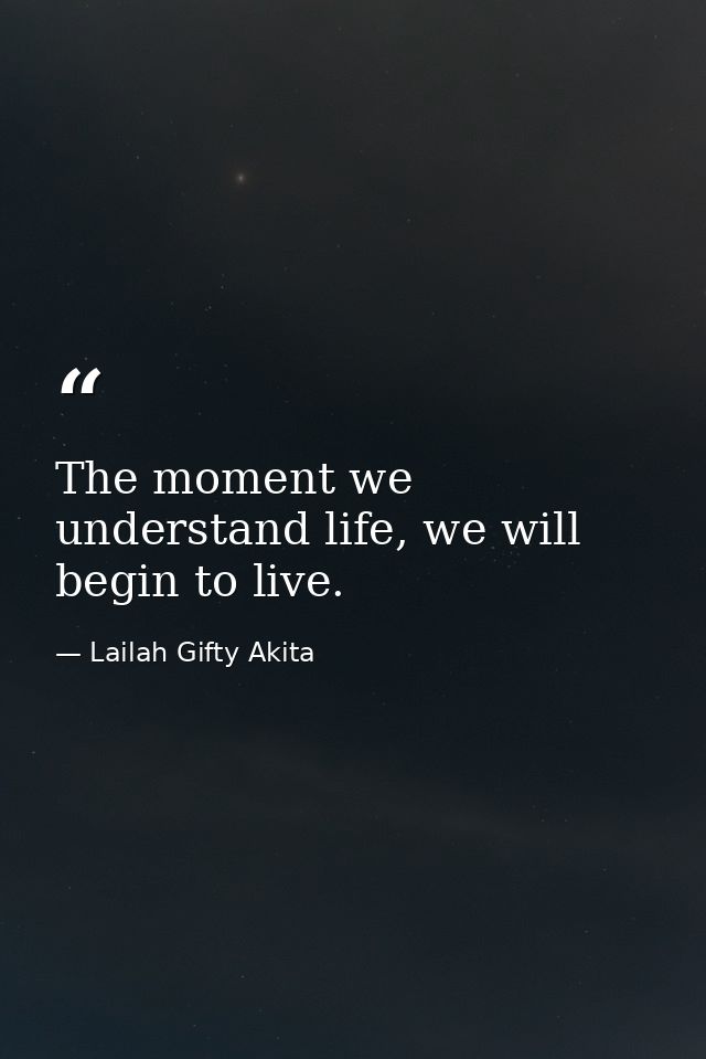 The moment we understand life, we will begin to live. — Lailah Gifty Akita