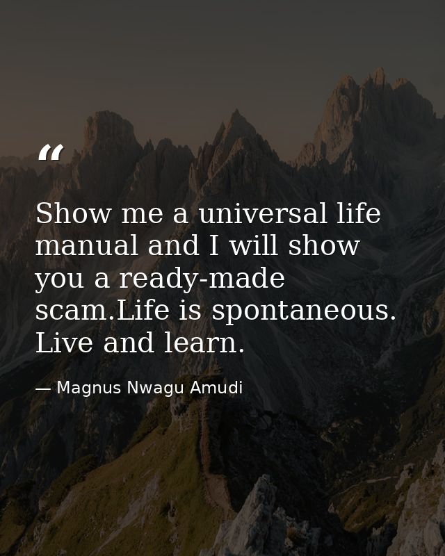 Show me a universal life manual and I will show you a ready-made scam.Life is spontaneous. Live and learn. — Magnus Nwagu Amudi
