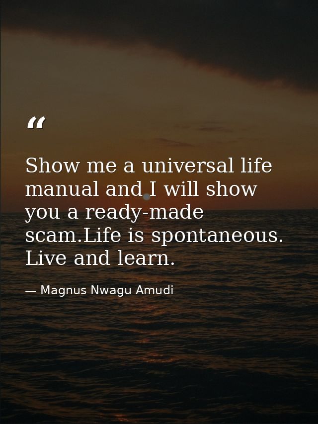 Show me a universal life manual and I will show you a ready-made scam.Life is spontaneous. Live and learn. — Magnus Nwagu Amudi