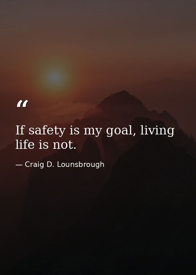 If safety is my goal, living life is not. — Craig D. Lounsbrough