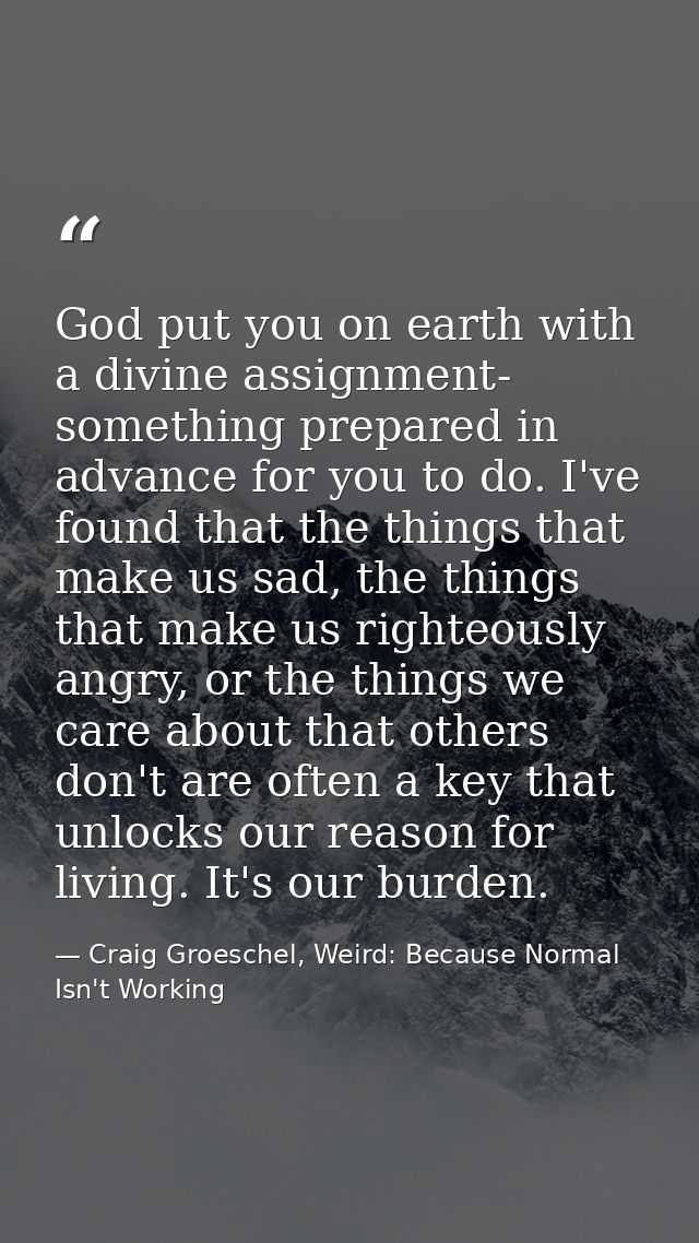 God put you on earth with a divine assignment- something prepared in advance for you to do. I've found that the things t — Craig Groeschel, Weird: Because Normal Isn't Working