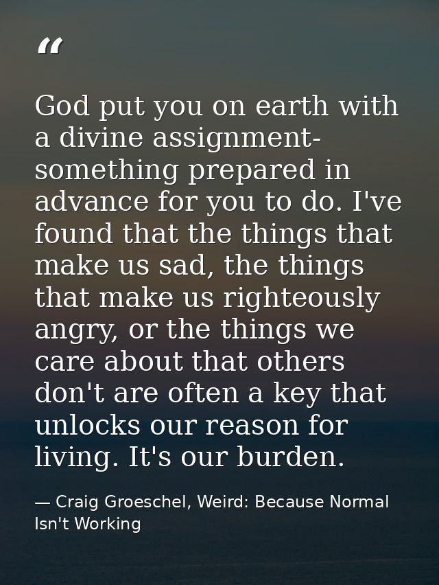 God put you on earth with a divine assignment- something prepared in advance for you to do. I've found that the things t — Craig Groeschel, Weird: Because Normal Isn't Working