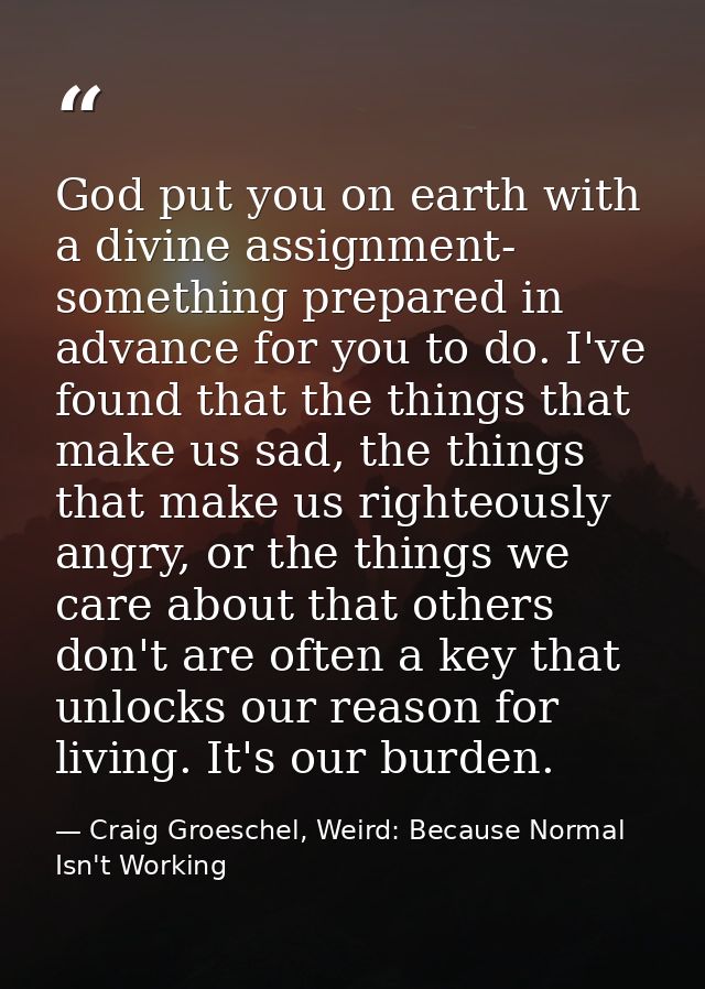God put you on earth with a divine assignment- something prepared in advance for you to do. I've found that the things t — Craig Groeschel, Weird: Because Normal Isn't Working