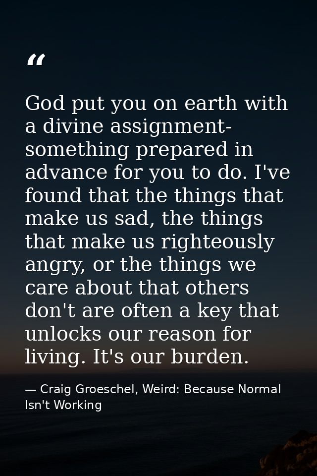God put you on earth with a divine assignment- something prepared in advance for you to do. I've found that the things t — Craig Groeschel, Weird: Because Normal Isn't Working