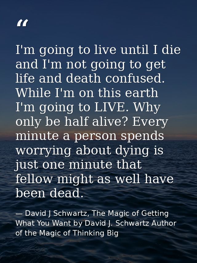 I'm going to live until I die and I'm not going to get life and death confused. While I'm on this earth I'm going to LIV — David J Schwartz, The Magic of Getting What You Want by David J. Schwartz Author of the Magic of Thinking Big