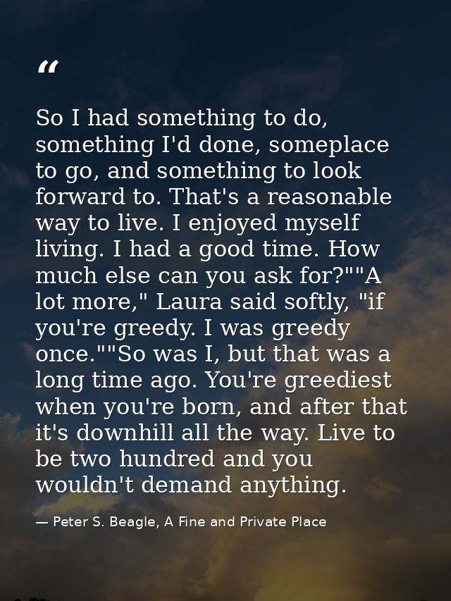 So I had something to do, something I'd done, someplace to go, and something to look forward to. That's a reasonable way — Peter S. Beagle, A Fine and Private Place