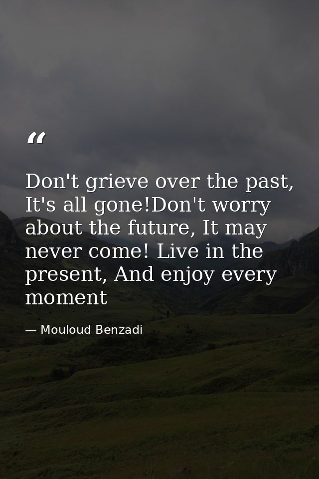 Don't grieve over the past, It's all gone!Don't worry about the future, It may never come! Live in the present, And enjo — Mouloud Benzadi
