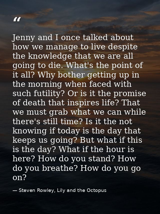 Jenny and I once talked about how we manage to live despite the knowledge that we are all going to die. What's the point — Steven Rowley, Lily and the Octopus