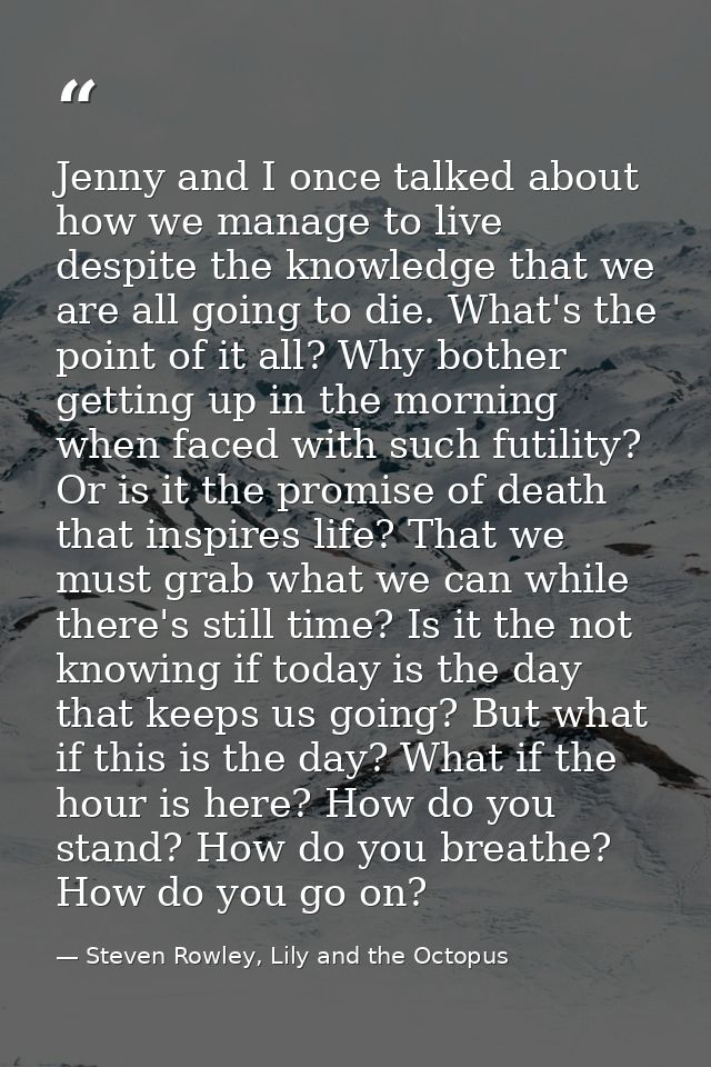 Jenny and I once talked about how we manage to live despite the knowledge that we are all going to die. What's the point — Steven Rowley, Lily and the Octopus
