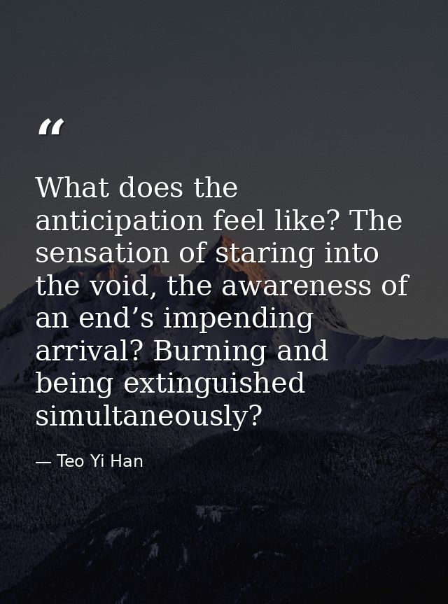 What does the anticipation feel like? The sensation of staring into the void, the awareness of an end’s impending arriva — Teo Yi Han