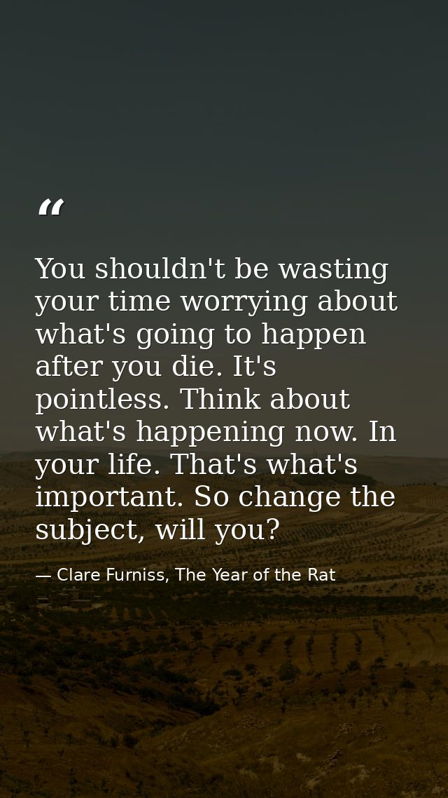 You shouldn't be wasting your time worrying about what's going to happen after you die. It's pointless. Think about what — Clare Furniss, The Year of the Rat