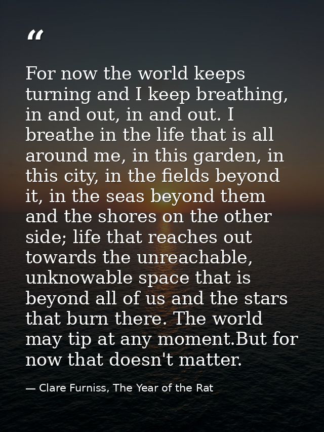 For now the world keeps turning and I keep breathing, in and out, in and out. I breathe in the life that is all around m — Clare Furniss, The Year of the Rat