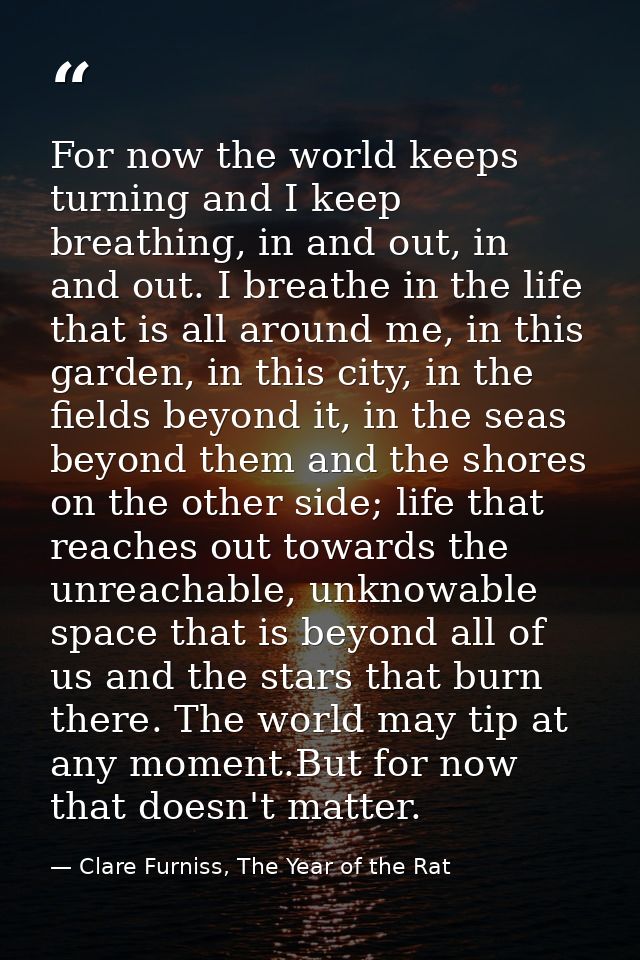 For now the world keeps turning and I keep breathing, in and out, in and out. I breathe in the life that is all around m — Clare Furniss, The Year of the Rat