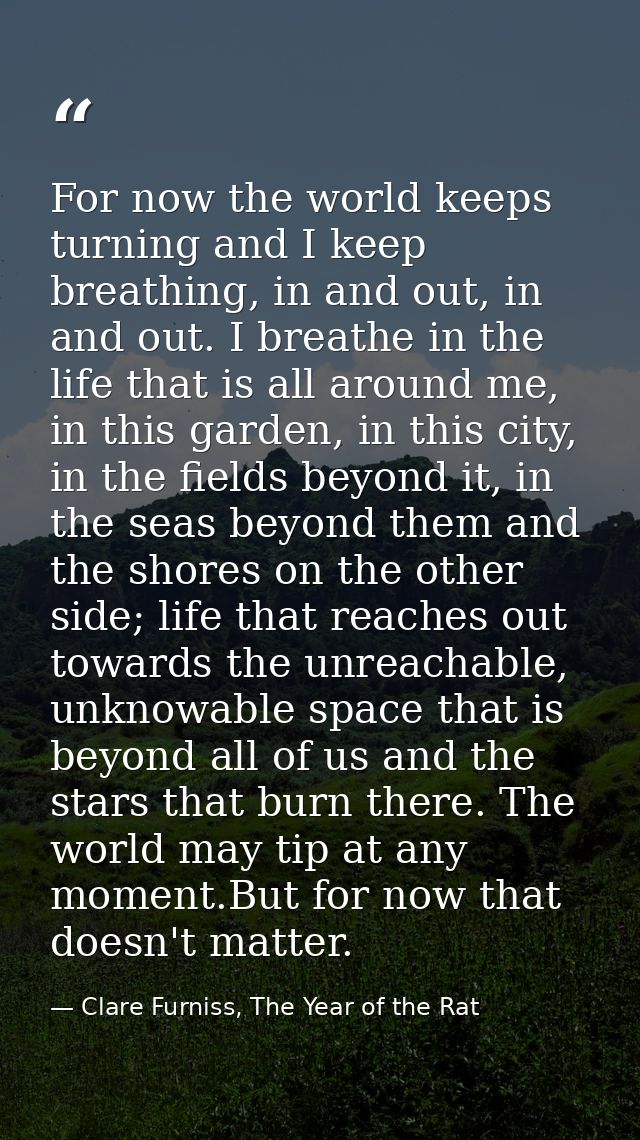 For now the world keeps turning and I keep breathing, in and out, in and out. I breathe in the life that is all around m — Clare Furniss, The Year of the Rat