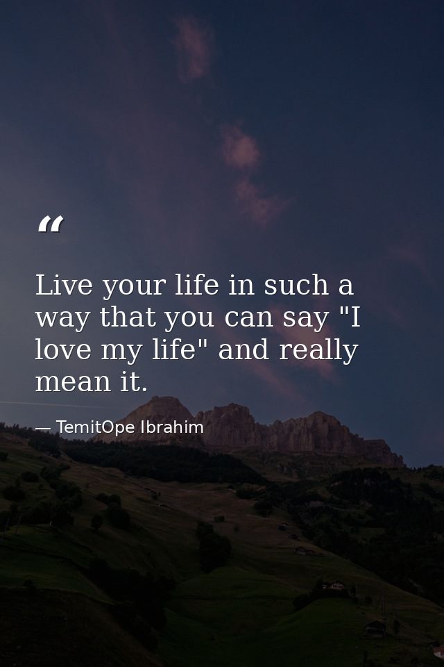 Live your life in such a way that you can say "I love my life" and really mean it. — TemitOpe Ibrahim