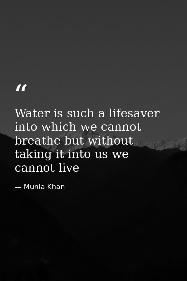 Water is such a lifesaver into which we cannot breathe but without taking it into us we cannot live — Munia Khan