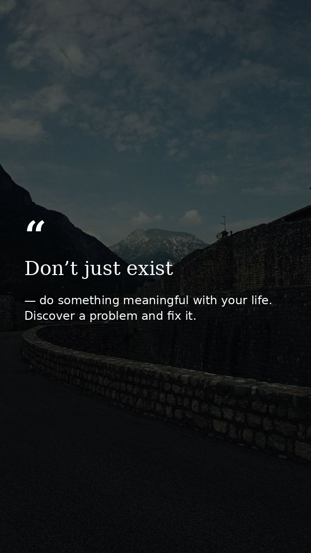 Don’t just exist — do something meaningful with your life. Discover a problem and fix it.