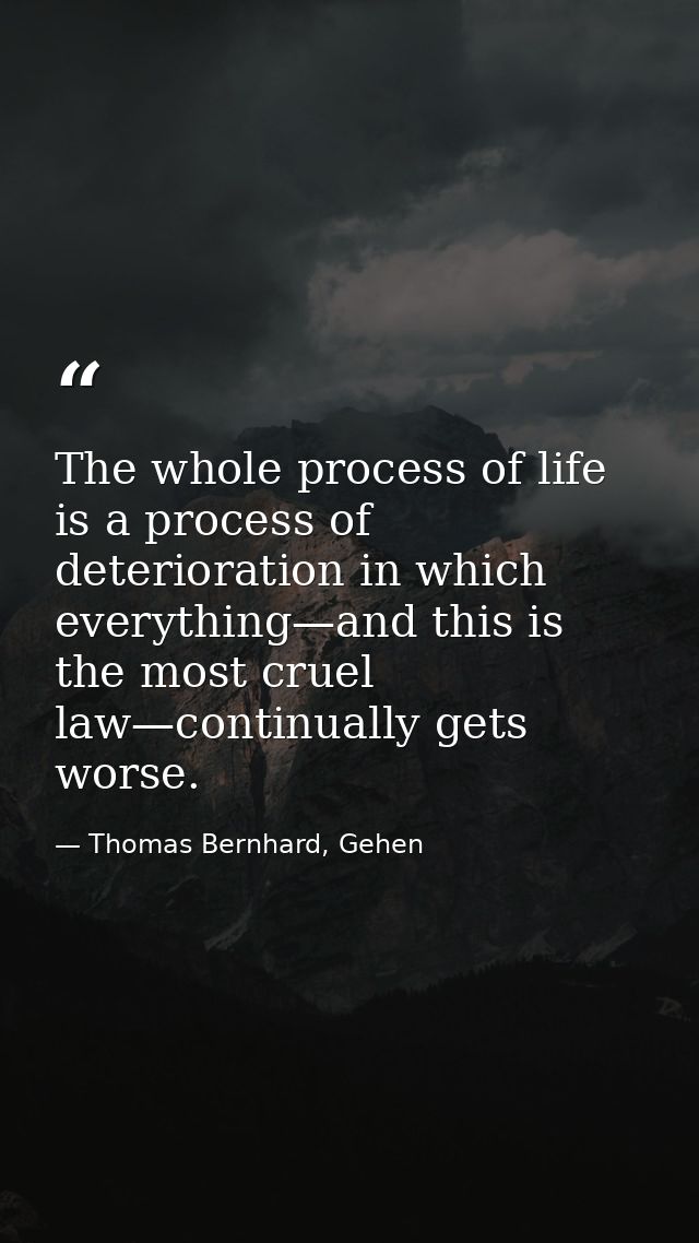 The whole process of life is a process of deterioration in which everything—and this is the most cruel law—continually g — Thomas Bernhard, Gehen