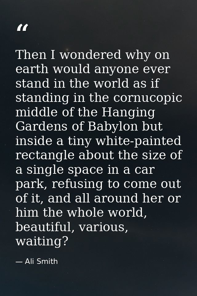 Then I wondered why on earth would anyone ever stand in the world as if standing in the cornucopic middle of the Hanging — Ali Smith