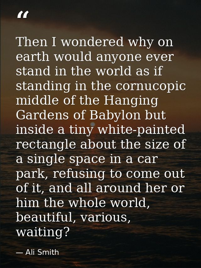 Then I wondered why on earth would anyone ever stand in the world as if standing in the cornucopic middle of the Hanging — Ali Smith