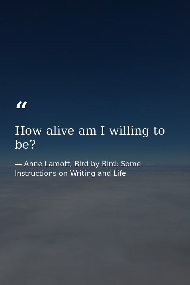 How alive am I willing to be? — Anne Lamott, Bird by Bird: Some Instructions on Writing and Life