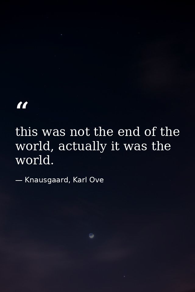 this was not the end of the world, actually it was the world. — Knausgaard, Karl Ove