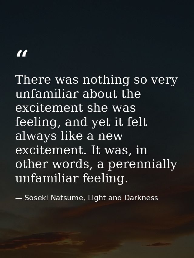 There was nothing so very unfamiliar about the excitement she was feeling, and yet it felt always like a new excitement. — Sōseki Natsume, Light and Darkness