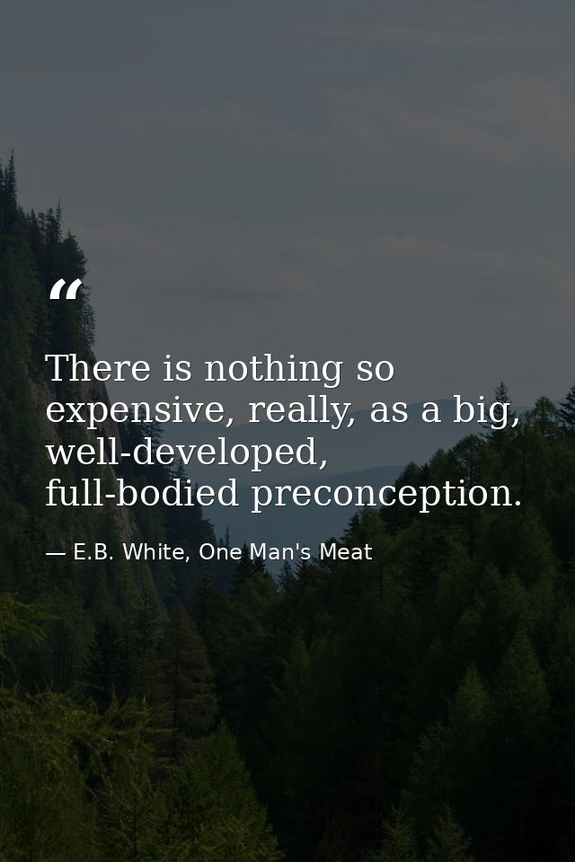 There is nothing so expensive, really, as a big, well-developed, full-bodied preconception. — E.B. White, One Man's Meat