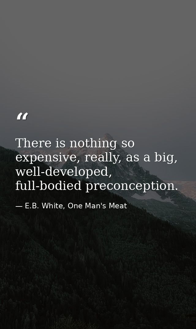 There is nothing so expensive, really, as a big, well-developed, full-bodied preconception. — E.B. White, One Man's Meat