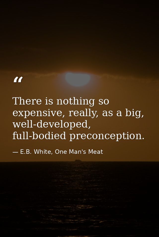 There is nothing so expensive, really, as a big, well-developed, full-bodied preconception. — E.B. White, One Man's Meat