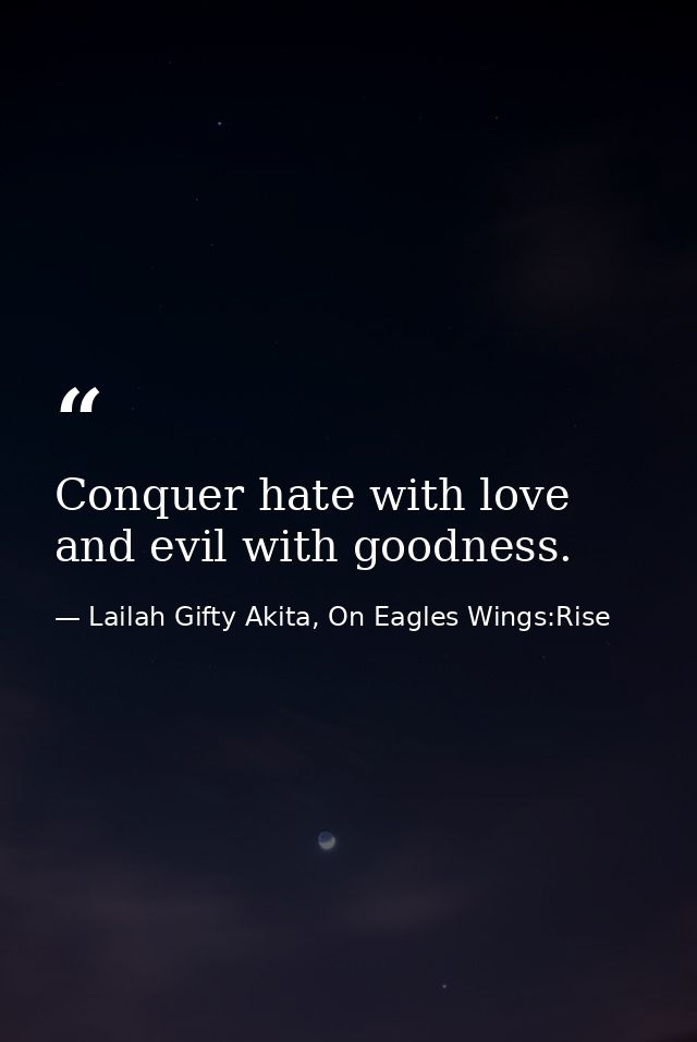 Conquer hate with love and evil with goodness. — Lailah Gifty Akita, On Eagles Wings:Rise