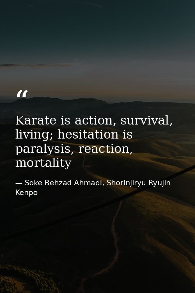 Karate is action, survival, living; hesitation is paralysis, reaction, mortality — Soke Behzad Ahmadi, Shorinjiryu Ryujin Kenpo