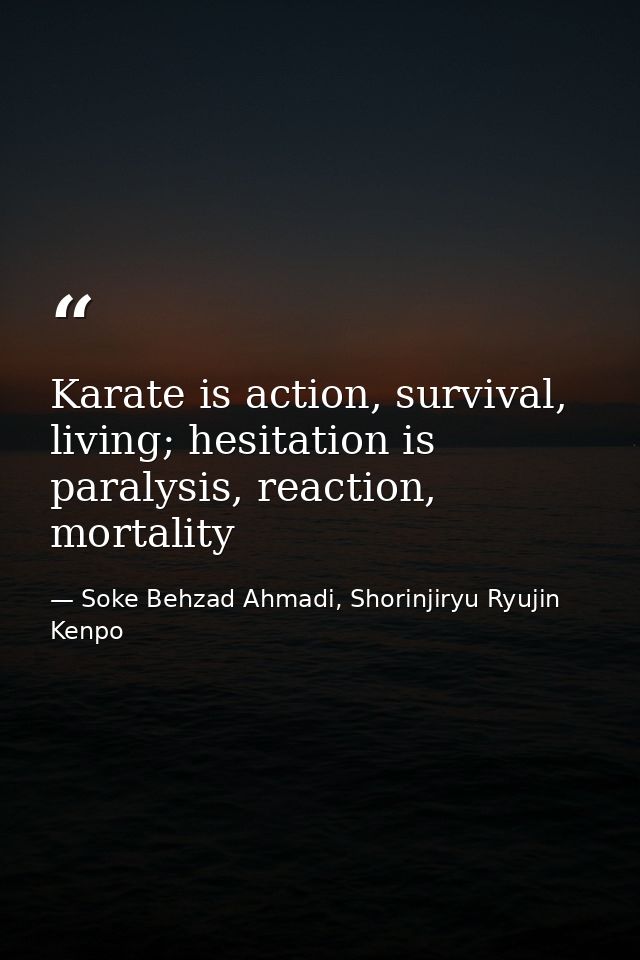 Karate is action, survival, living; hesitation is paralysis, reaction, mortality — Soke Behzad Ahmadi, Shorinjiryu Ryujin Kenpo