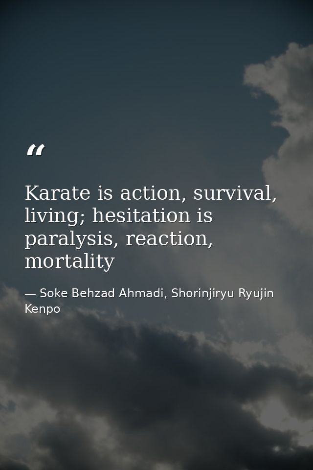 Karate is action, survival, living; hesitation is paralysis, reaction, mortality — Soke Behzad Ahmadi, Shorinjiryu Ryujin Kenpo