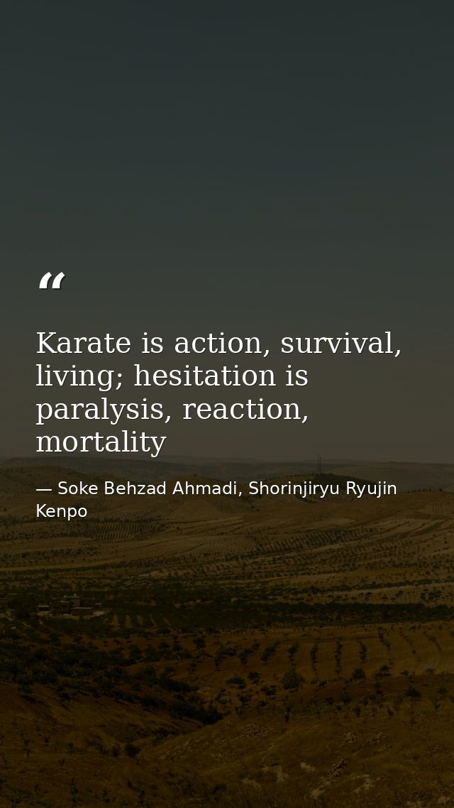 Karate is action, survival, living; hesitation is paralysis, reaction, mortality — Soke Behzad Ahmadi, Shorinjiryu Ryujin Kenpo