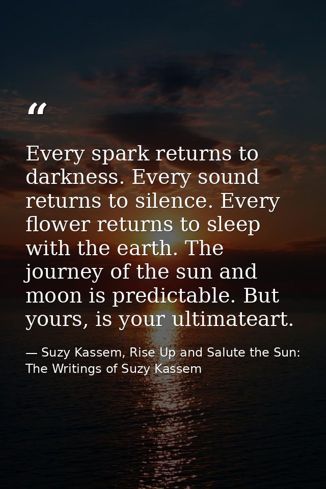 Every spark returns to darkness. Every sound returns to silence. Every flower returns to sleep with the earth. The journ — Suzy Kassem, Rise Up and Salute the Sun: The Writings of Suzy Kassem
