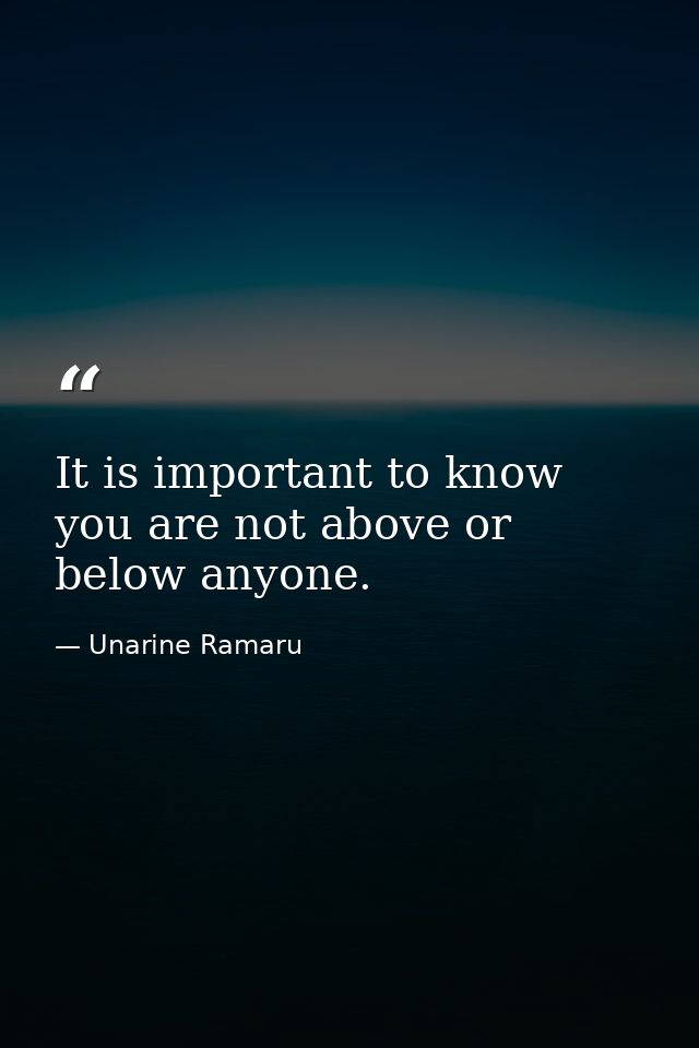It is important to know you are not above or below anyone. — Unarine Ramaru