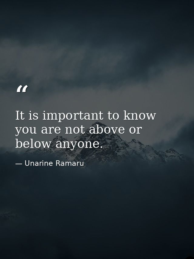 It is important to know you are not above or below anyone. — Unarine Ramaru
