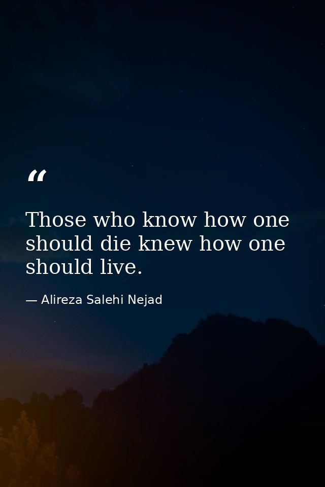 Those who know how one should die knew how one should live. — Alireza Salehi Nejad
