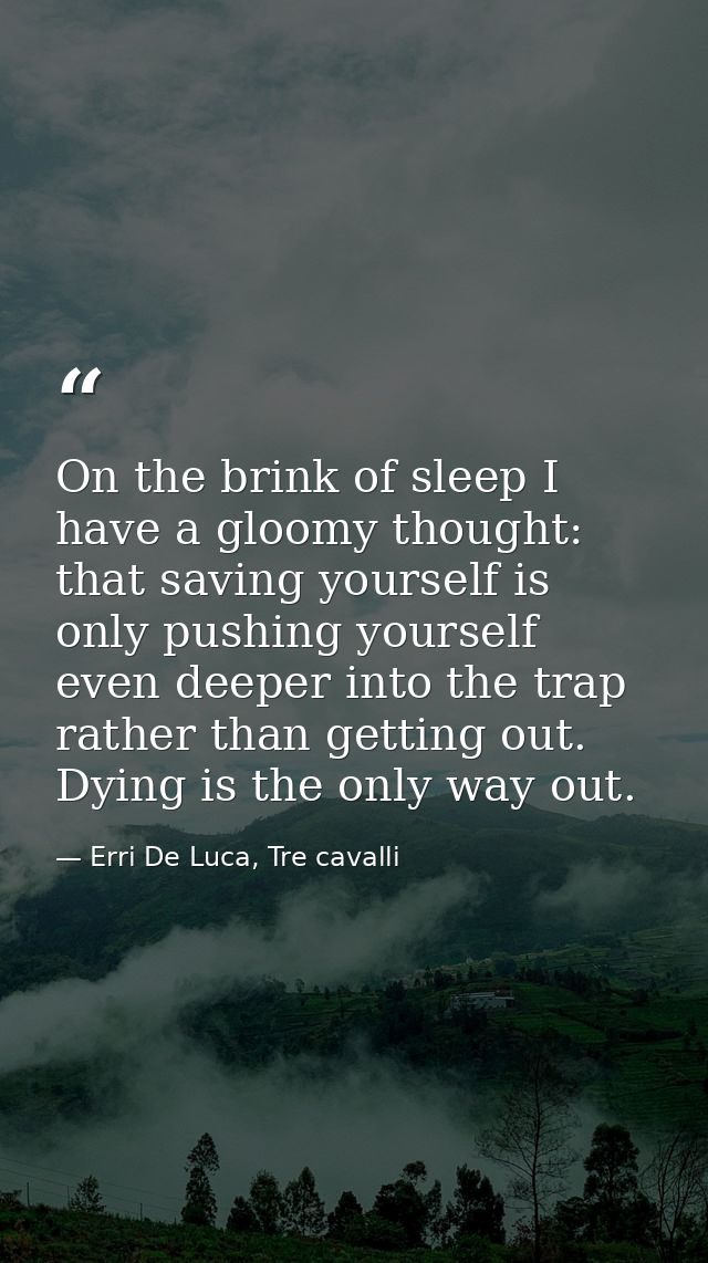 On the brink of sleep I have a gloomy thought: that saving yourself is only pushing yourself even deeper into the trap r — Erri De Luca, Tre cavalli