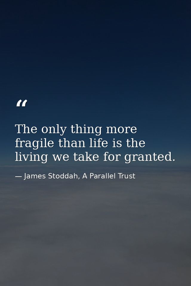 The only thing more fragile than life is the living we take for granted. — James Stoddah, A Parallel Trust