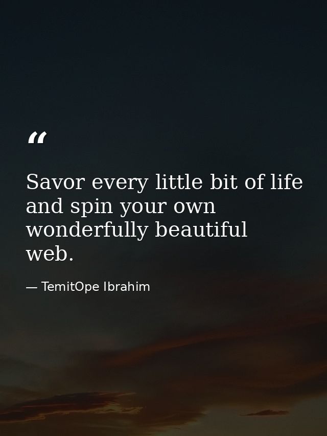 Savor every little bit of life and spin your own wonderfully beautiful web. — TemitOpe Ibrahim