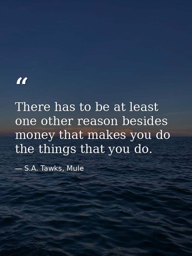 There has to be at least one other reason besides money that makes you do the things that you do. — S.A. Tawks, Mule