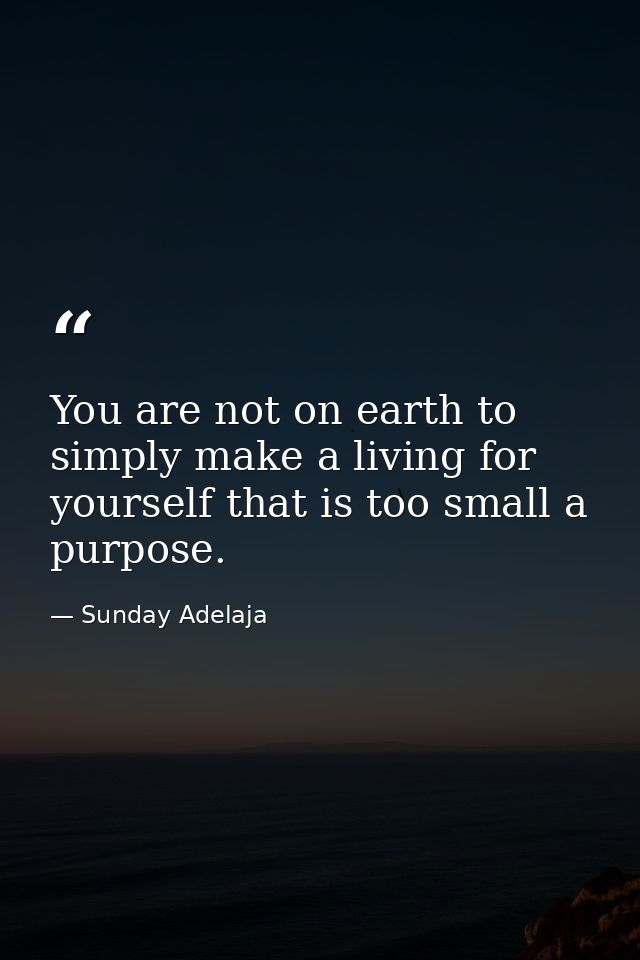 You are not on earth to simply make a living for yourself that is too small a purpose. — Sunday Adelaja