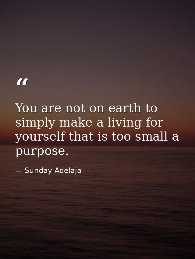 You are not on earth to simply make a living for yourself that is too small a purpose. — Sunday Adelaja