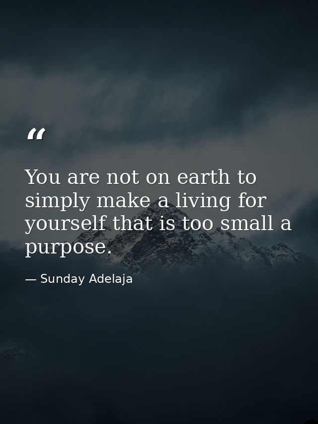 You are not on earth to simply make a living for yourself that is too small a purpose. — Sunday Adelaja
