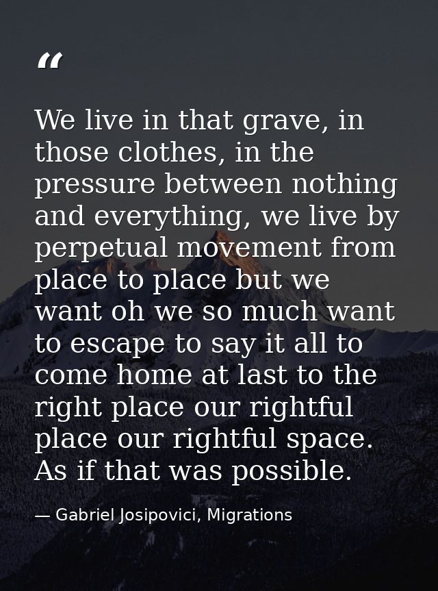 We live in that grave, in those clothes, in the pressure between nothing and everything, we live by perpetual movement f — Gabriel Josipovici, Migrations