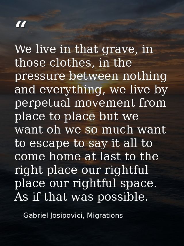 We live in that grave, in those clothes, in the pressure between nothing and everything, we live by perpetual movement f — Gabriel Josipovici, Migrations