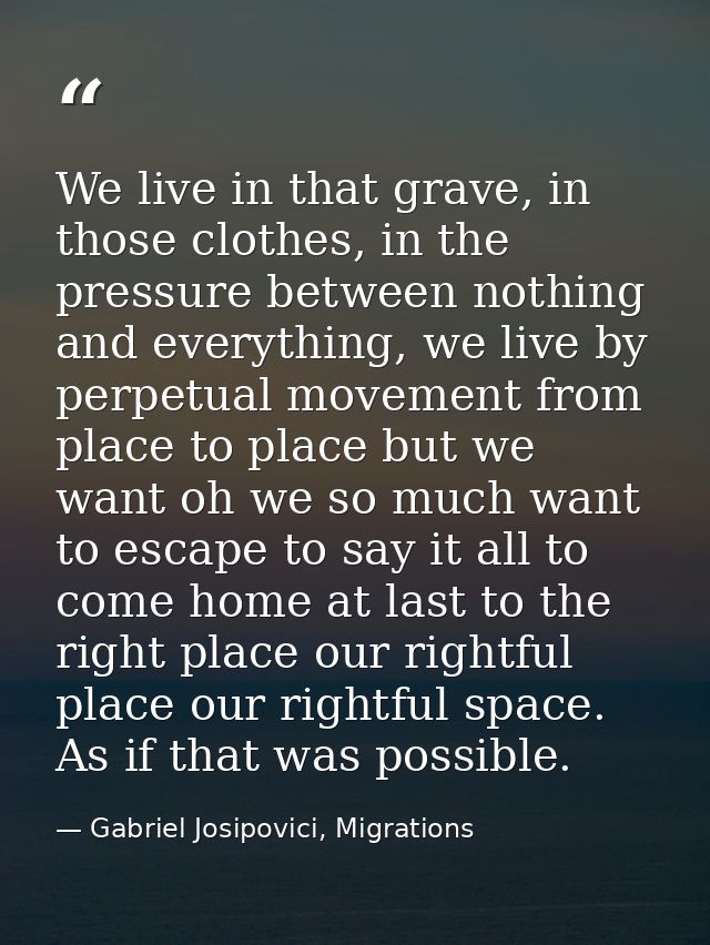 We live in that grave, in those clothes, in the pressure between nothing and everything, we live by perpetual movement f — Gabriel Josipovici, Migrations